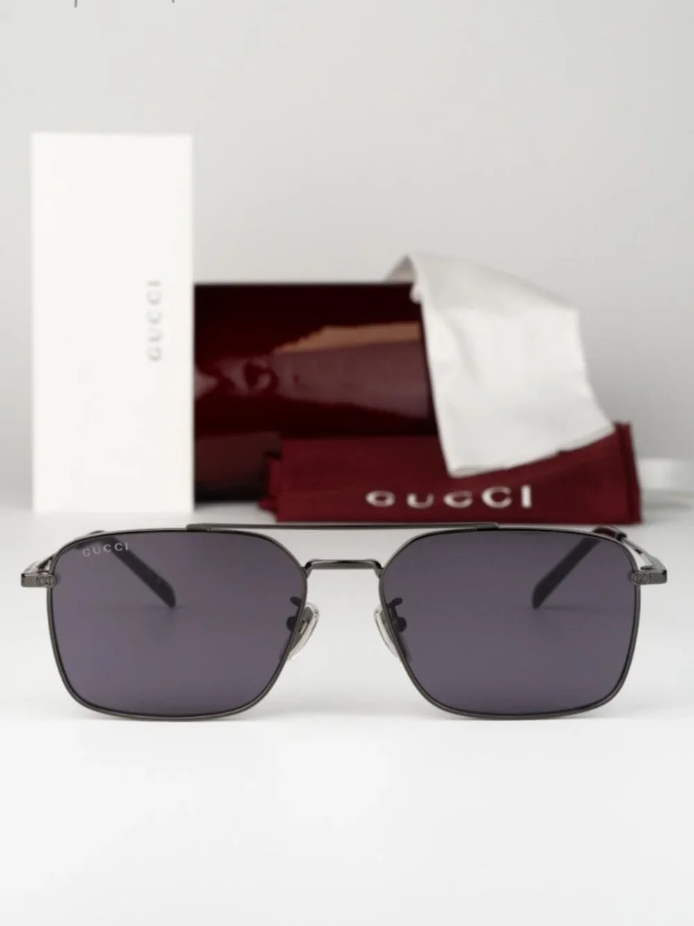 Gucci Men Sunglasses Ruthenium Violet Rectangular GG1957SA 003 NEW AUTHENTIC